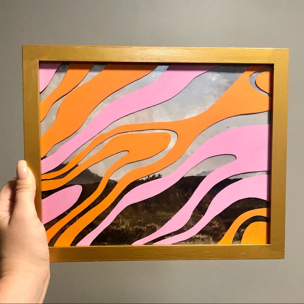 Y2K inspired design over vintage landscape painting 🍊🌺
